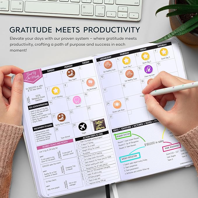 Gratitude Journal for Women & Men - 5 Minute Self Care Journal | 90-Day Undated Daily Planner for Positivity, Affirmations & Manifestation | Guided Mindfulness, Reflection | Vision Board + Stickers
