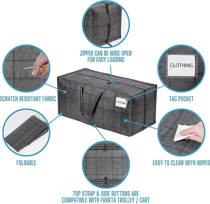 VENO 6 Pack Moving Bags w/Backpack Straps, Heavy Duty, Moving Boxes Alternative, Packing Supplies, Large Storage Totes for Dorm Room Essentials with Zipper for Clothes (Windowpane, 6 Pack)