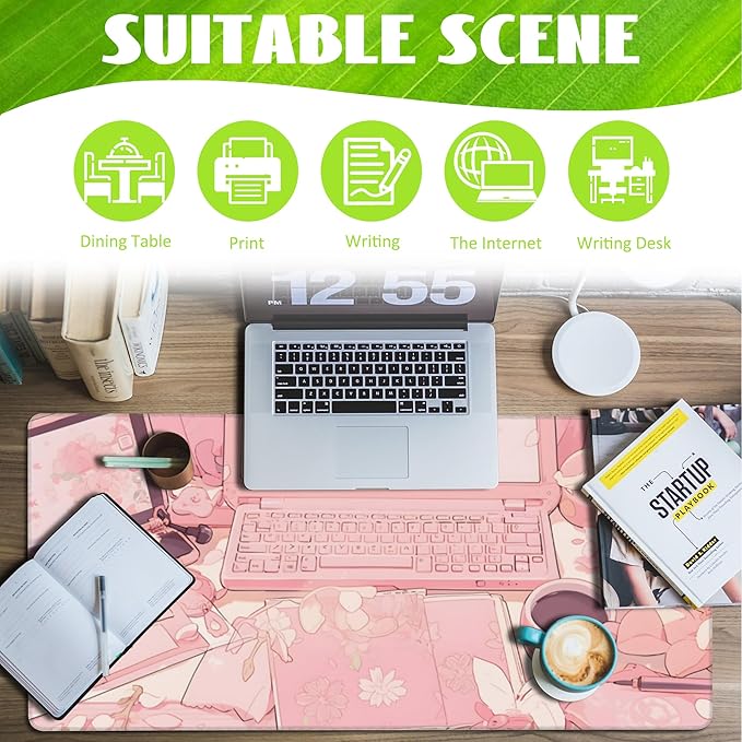 Large Gaming Mouse Pad for Desk,Pink Kawaii Anime Girl Desk Desk Mat,Kawaii Anime Desktop Desk Pad,Extended Big Computer Keyboard Mouse Pad with Non-Slip Base and Stitched Edge,35.4"x15.7"