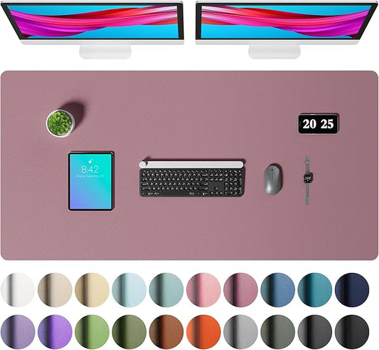 Aothia Faux Leather Desk Mat – Large Mouse Pad, Non-Slip PU Leather Blotter, Waterproof Writing Surface for Office and Home (Dark Pink, 47.2" x 23.6")