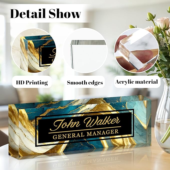 Ship Next Day Personalized Name Plate for Desk, Custom Acrylic Desk Name Sign, Office Appreciation Gifts for Women Men Coworkers Boss Teacher Employee (Green Gilding)