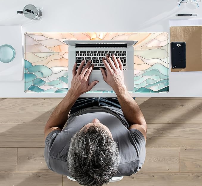 Modern Art Desk Mat Gaming Mouse Pad Stained Glass Computer Desk Pad, Large Laptop Keyboard Mat XL, Full Desktop Mat Glorious Computer Mouse Mat, Aesthetic Desk Decor Aesthetic 31.5" x 11.8"