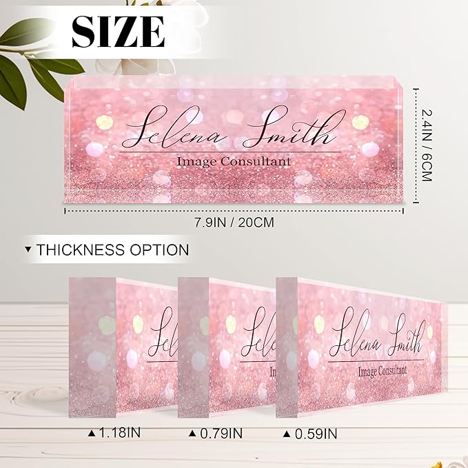 Ship Next Day Personalized Name Plate for Desk, Custom Acrylic Desk Name Sign, Office Appreciation Gifts for Women Men Coworkers Boss Teacher Employee (Pink Sequin)