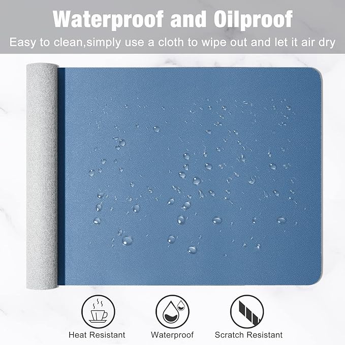 Hsurbtra Desk Pad, 30" x 14" PU Leather Desk Mat, XL Extended Mouse Pad, Waterproof Desktop Blotter Protector, Non-Slip Ultra Thin Large Laptop Keyboard Writing Mat for Office Home, Dark Blue