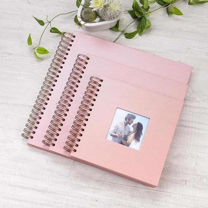 8 x 8 Inch Small DIY Scrapbook Photo Album with Window Design Cover 80 Pages Craft Paper Memory Book for Weeding Family Travel and Baby (Pink)
