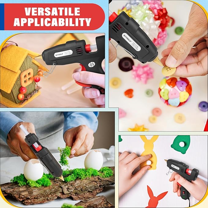 DIYSELF Hot Glue Gun, Full Size, 1 PCS Glue Gun with 20 Glue Sticks, Glue Gun and Sticks Set, Hot Glue Gun Kit for Crafts, Fabric, Woodworking, Craft Glue Guns, Heavy Duty Glue Gun, 60/100W(Black）