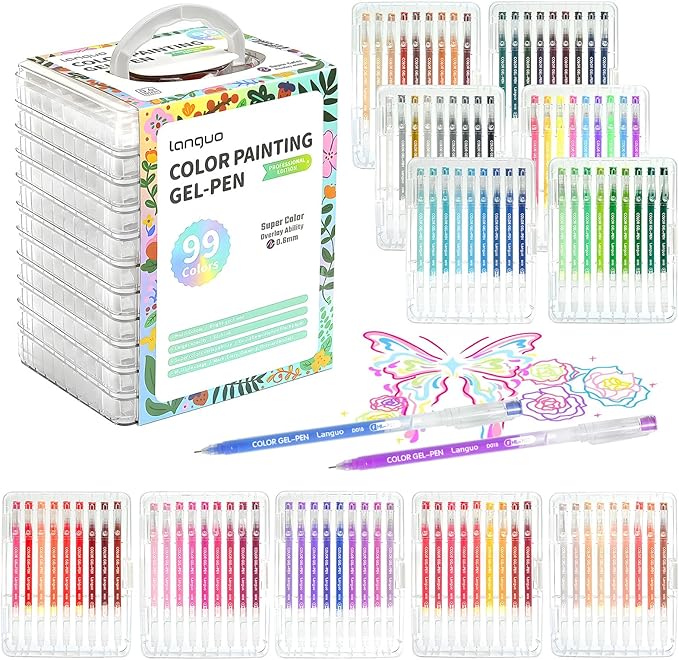 99 Color Gel Pens, 0.6 mm Fine Tip Gel Pens for Adult Coloring Book—Portable Case gel pens Colored for Journaling, Coloring, Planners, Drawing & DIY Crafts. Non-Toxic,Smooth,Water-Based