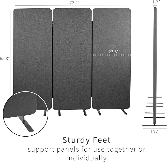 VIVO Freestanding 72 x 66 inch Privacy Panel, Cubicle Divider, Acoustic Wall Partition, x3 24 inch Panels, Dark Gray, PP-3-T072D