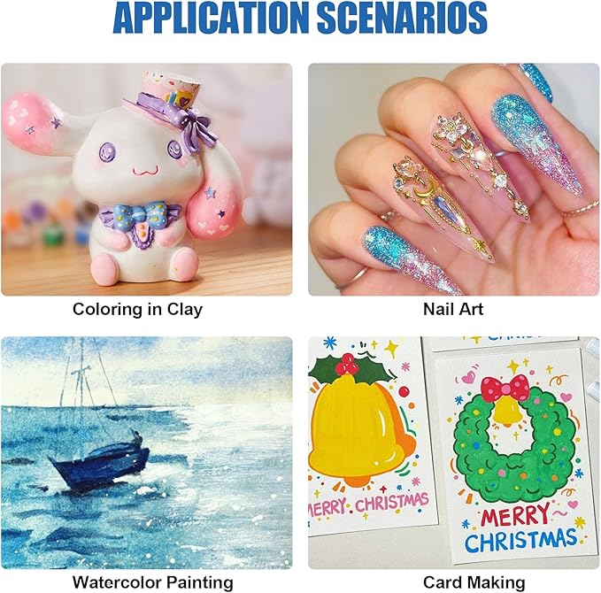 Mini Glitter Watercolor Paint Set with Paper, 24 Colors Shimmer Metallic Watercolour Painting Sets, Solid Pearl Water Color Paints for Adult, Kids, Blue 1ml Trial Pack(Heartbeat of the Ocean)