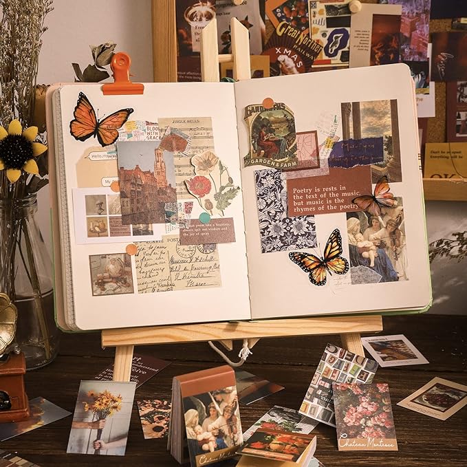 6 Sets 300 Pcs Washi Stickers Set Vintage Aesthetic Sticker Book for Journaling, DIY Decorative Paper Sticker Decals for Bullet Journal Art Scrapbooking Diary Card Craft Gift Album Notebook Stationery