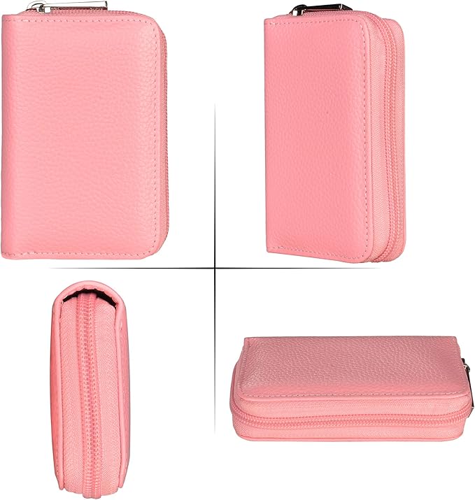 Easyoulife Genuine Leather Credit Card Holder Zipper Wallet With 26 Card Slots