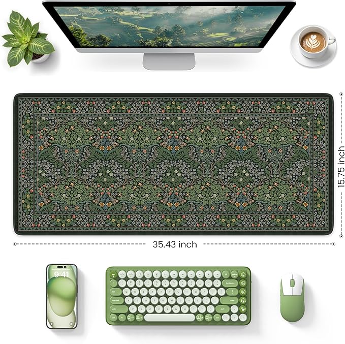 iCasso Big Mouse Pad, Desk Pad Mat, Full Desk Large Mousepad, Anti-Slip Smooth Surface XXL Computer Pad with Stitched Edges for Home Office Organizer (Green)