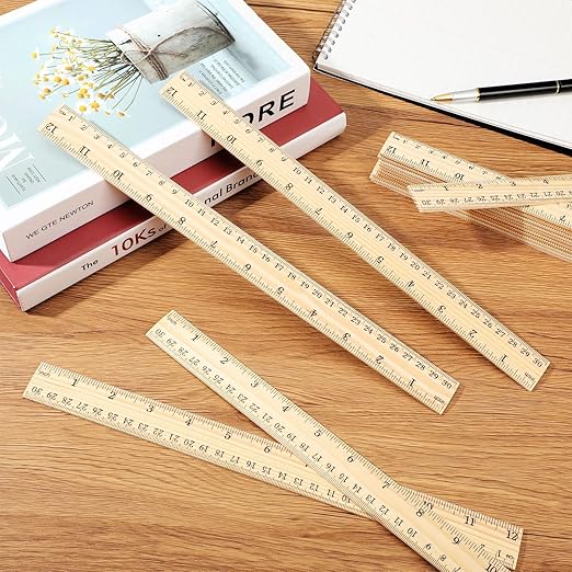 Zonon 30 Pcs 12 Inch Plastic Ruler Assorted Colors Ruler Bulk with Centimeters Millimeter and Inches Rulers First Day of School Gift for Kids School Classroom Office Supplies(Simple Color,Wood)