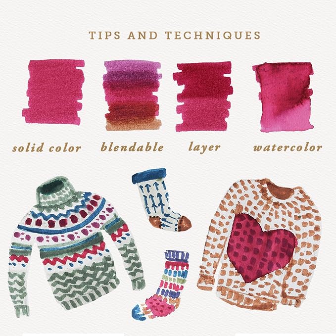 Primrosia 12 Dual Tip Watercolor Marker Pens - Fine Tip & Brush Tips, Professional Quality, 4 x Sticker Sheets, Blendable, Non-Toxic, Perfect for Calligraphy, Drawing & Coloring. (Alpine)