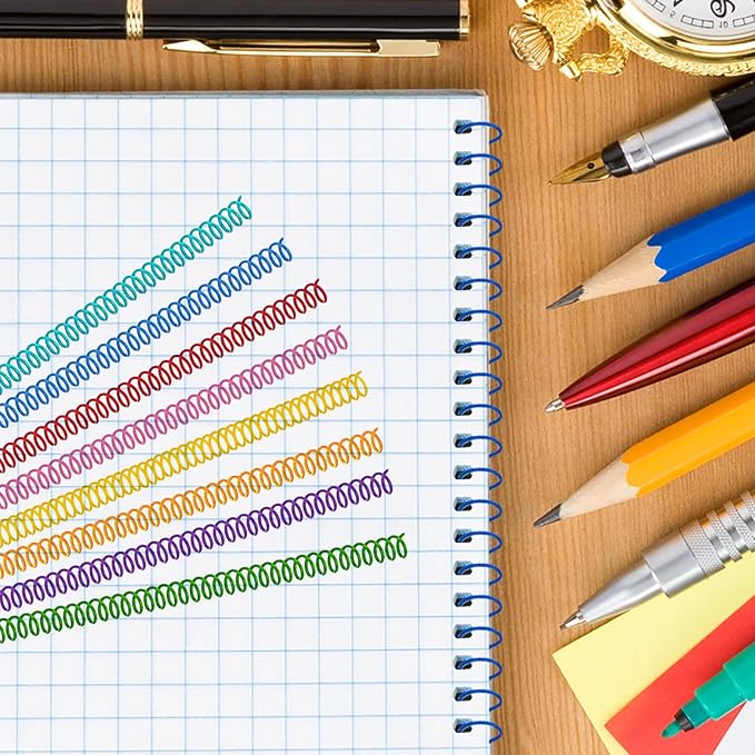 120 Pack Plastic Spiral Binding Coils Binder Binding Spirals Rings Multi Size Spiral Binding Wire Combs Spines Coils, 4:1 Pitch (5/16 Inch,Multicolor)