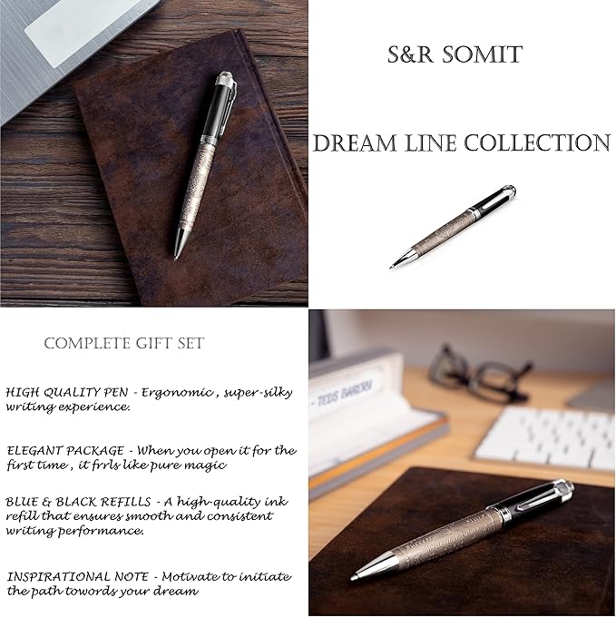 S&R Somit Fancy Pen for Men with Gift Box - Valuable Luxury Pen for Business and Office, Executive Gift for Family & Friends - Special Engraving & Led Decorative Box (BLACK SILVER)