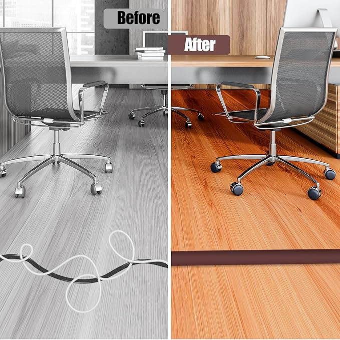 Floor Cord Cover Cavity 0.8"x0.37" Self Adhesive Cord Hider, 3.3FT Low Profile Cable Management, Extension Strip Protector for Wires, Prevent Cable Trips for Offices, Gyms, Exhibitions (Coffee)