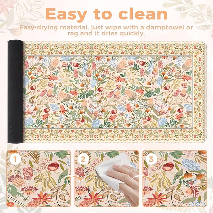 iCasso Desk Mouse Pad Extra Large,Office Desktop Mat for Women,Non Slip Computer Pad Pad with Stitched Edges,Large Keyboard mat,Cute Desk Cover Mat Work from Home School