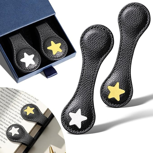 2Pcs Magnetic Leather Bookmarks with Gift Box, Magnetic Pen Holder Book Marks Clip Gift for Book Lover Readers Men Women Teachers Students
