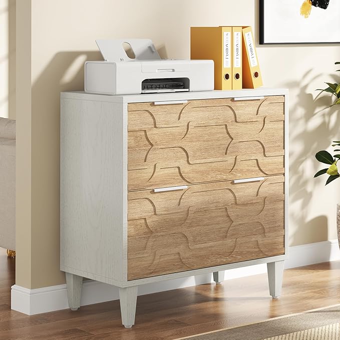 LITTLE TREE 2-Drawer File Cabinet, Lateral Filing Cabinet for A4/Letter/Legal Size, Office Storage Cabinet, Printer Stand with Storage Drawer for Home Office, Wood & White