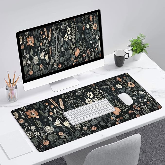 Floral Gaming Mouse Pad Desk Pad Aesthetics Flower Plant Weeds XL Mouse Pad Large Mousepad Extended Laptop Keyboard Mat Gaming Desk Pad Mouse Mat Office Computer Keyboard Laptop Home 31.5"x11.8"