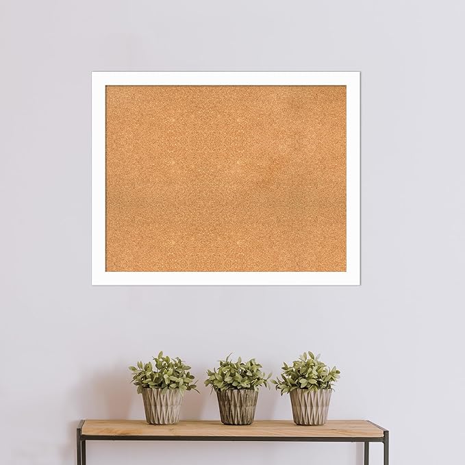 Amanti Art Natural Cork Board for Wall, 31x39 Vision Board with White Frame, Large Corkboard Office Decor for Home Organization, Casual Corkboard Pinboard to Display Items for Home Organization in