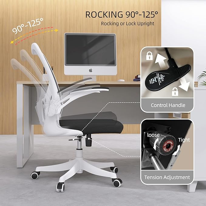 Ergonomic Office Chair, High-Back Mesh Computer Desk Chair with Adjustable Height, Lumbar Support, Flip-Up Armrests,headrest，and Swivel Rolling Design for Home and Office Use