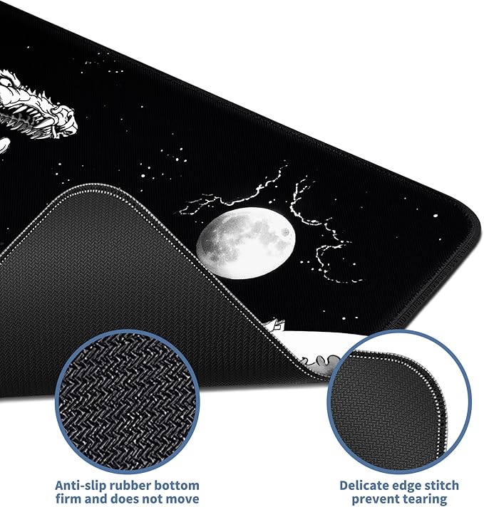 Japanese Wave Dragon Gaming Mouse Pad Large Desk Mat Black Extended Keyboard Mouse Pad Gaming Mousepad with Non-Slip Base Stitched Edge Mouse Mat Desk Pad 31.5 X 11.8 Mouse Pads for Desk Home Office