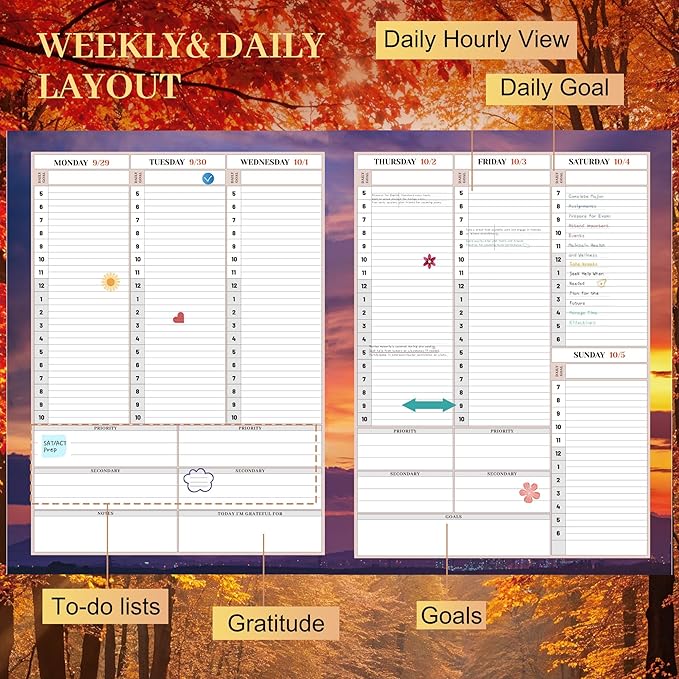 CAGIE 2026 planner Weekly and Monthly Jan 2026-Dec 2026 Hardcover Hourly Daily Planners for Women 26 Calendar Planner with Stickers Spiral Bound Yearly Agenda, 8.5 x 11