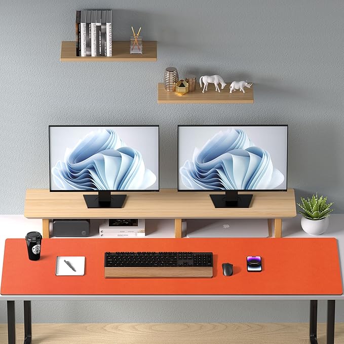 Aothia Faux Leather Desk Mat – Large Mouse Pad, Non-Slip PU Leather Blotter, Waterproof Writing Surface for Office and Home (Orange, 47.2" x 23.6")