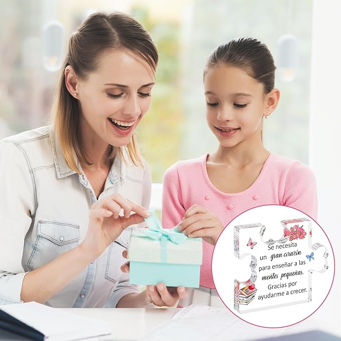 Yopyame Spanish Teacher Appreciation Gifts - Regalos para Maestra Acrylic Gifts Teacher’s Day Engraved Acrylic Puzzle Plaque End of Year Graduation Christmas Birthday Thanksgiving Gifts for Teacher