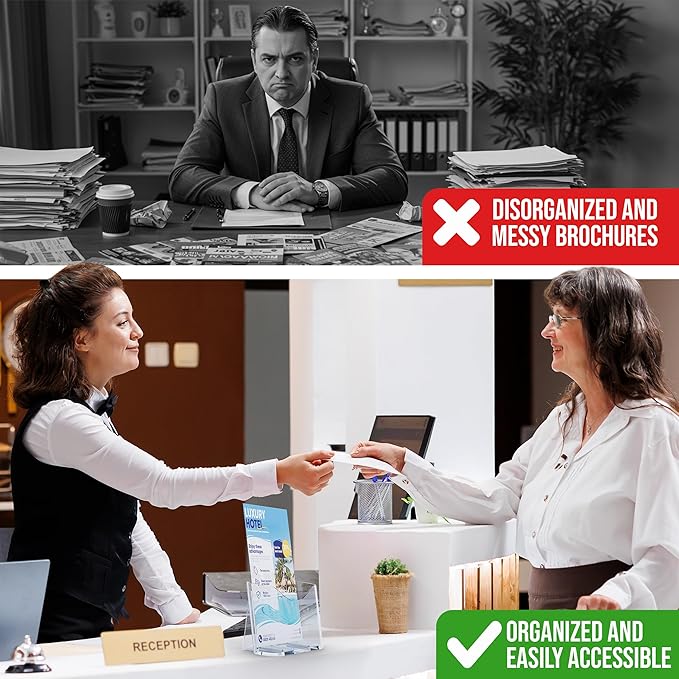 Acrylic Brochure Holder 4x9” (2-Pack) Clear Slant Back Display Stand for Flyers, Pamphlets, Table Signs, Menus, or Literature in Office, Store, Reception, or Home