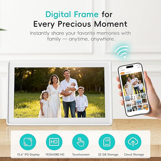 Westsee 15.6" Digital Calendar Frame – Interactive Touchscreen Eletronic Calendars, Smart Family Planner for Schedule, Photo Display, Meals, Chore Chart & Tasks, Wall & Desk Mountable (White)