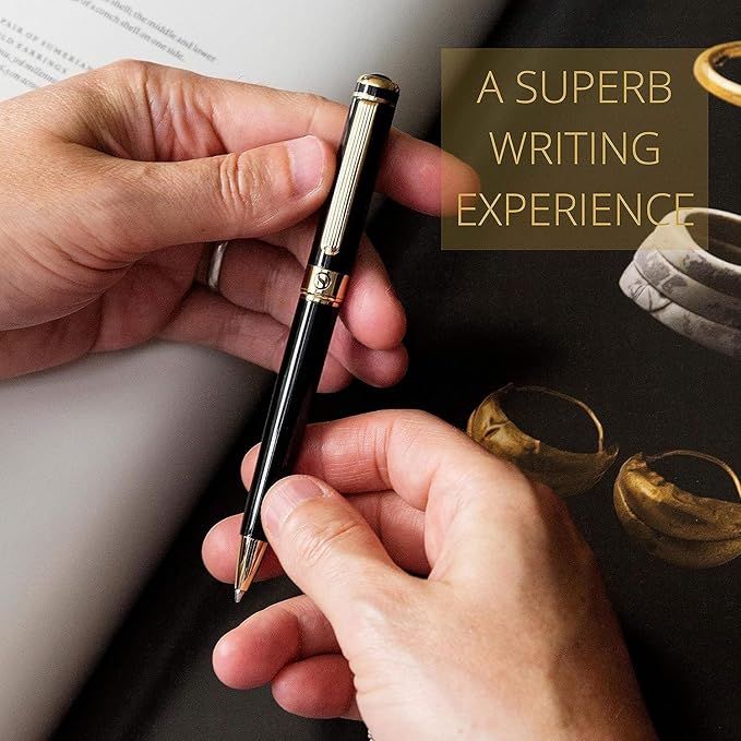 Scriveiner Black & Gold Ballpoint Pen – Smooth Writing Luxury Pen with Schmidt Refill, Good Gift for Professionals, Executive Office & Everyday Use