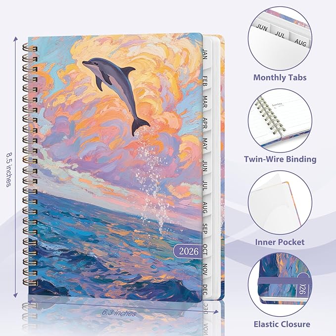 2026 Planner, Weekly and Monthly Calendar Agenda Book, Jan 2026 - Dec 2026, Hardcover Planning Academic Planner for Office School Supplies and Desk Accessories - A5 (6.3'' x 8.5'')