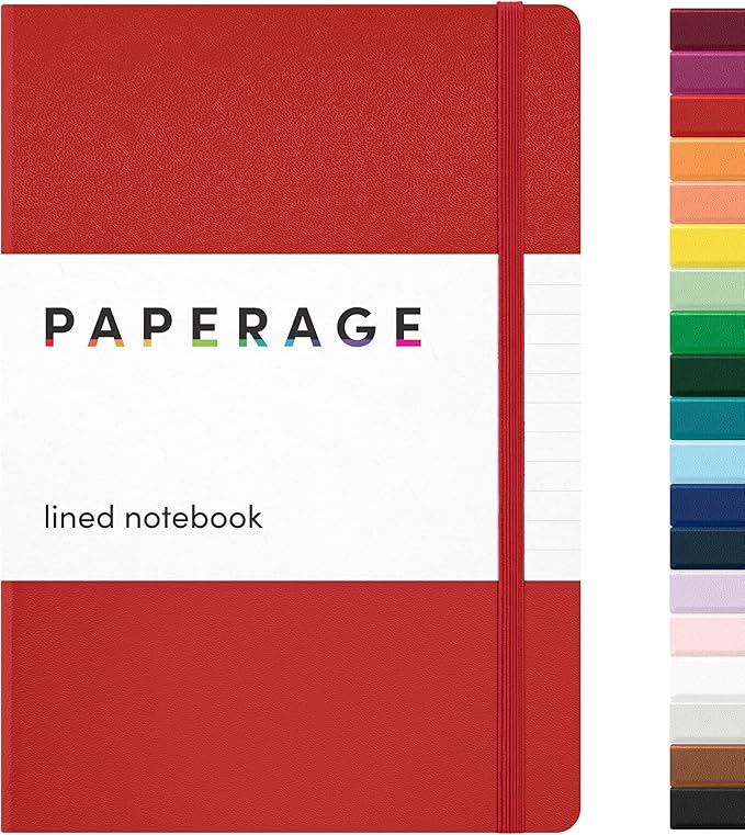 PAPERAGE Lined Journal Notebook, (Red), 160 Pages, Medium 5.6 in x 8 in - 100 GSM Thick Paper – Hardcover Journaling Notebook for Work, School & Note Taking