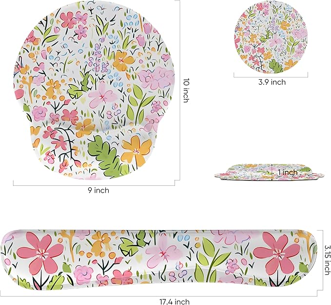 RICHEN Mouse Pad and Keyboard Wrist Rest, 3-in-1 Computer Mousepad and Coaster Set, Non-Slip Keyboard Wrist Rest and Mouse Pad Set Ergonomic Design (YKMWR-54)