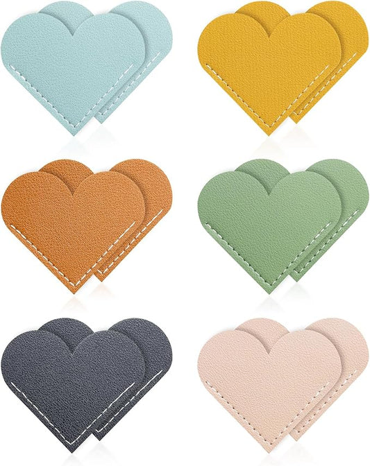 12 Pcs Leather Heart Bookmarks - Handmade Cute Page Book Marks for Reading Women & Book Lovers, Valentine’s Day Gifts, Teacher & Student Book Accessories for School Office Home Supplies (6 Colors)