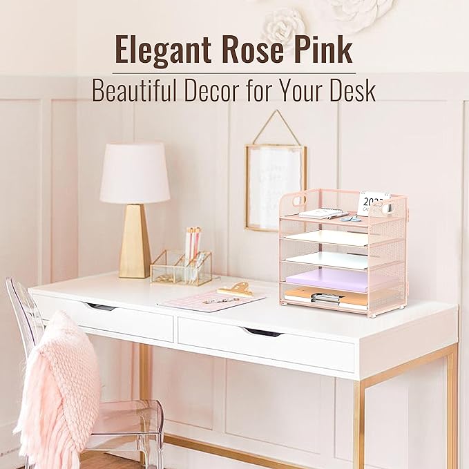 Supeasy 5 Trays Paper Organizer Letter Tray with Handle-Mesh Desk File Organizer, Paper Sorter Desk Organizer for Office, Home or School