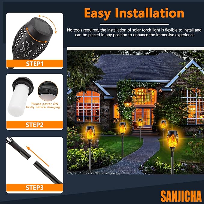 10 Pack Solar Lights Outdoor, Mini Solar Torch Lights with Flickering Flame for Christmas Decor, Solar Christmas Lights Waterproof Solar Powered Outdoor Lights for Garden Pathway Patio Yard Porch