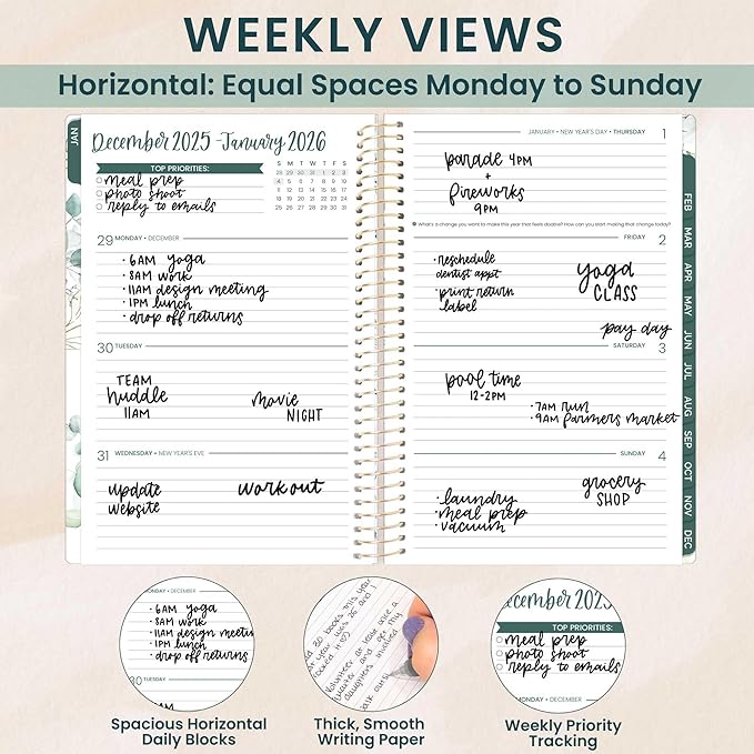 bloom daily planners 2026 Planner (January - December) Calendar Year Organizer - 5.5” x 8.25” - Weekly & Monthly Agenda Book with Stickers & Bookmark - Eucalyptus, White