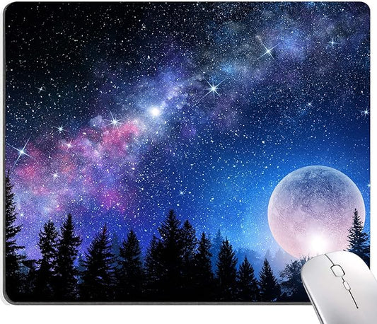 Mouse Pad, Forest Moon Mouse Pad, Washable Square Cloth Mousepad for Gaming Office Laptop, Non-Slip Rubber Cute Computer Mouse Pads for Wireless Mouse, Cute Mouse Pads for Desk