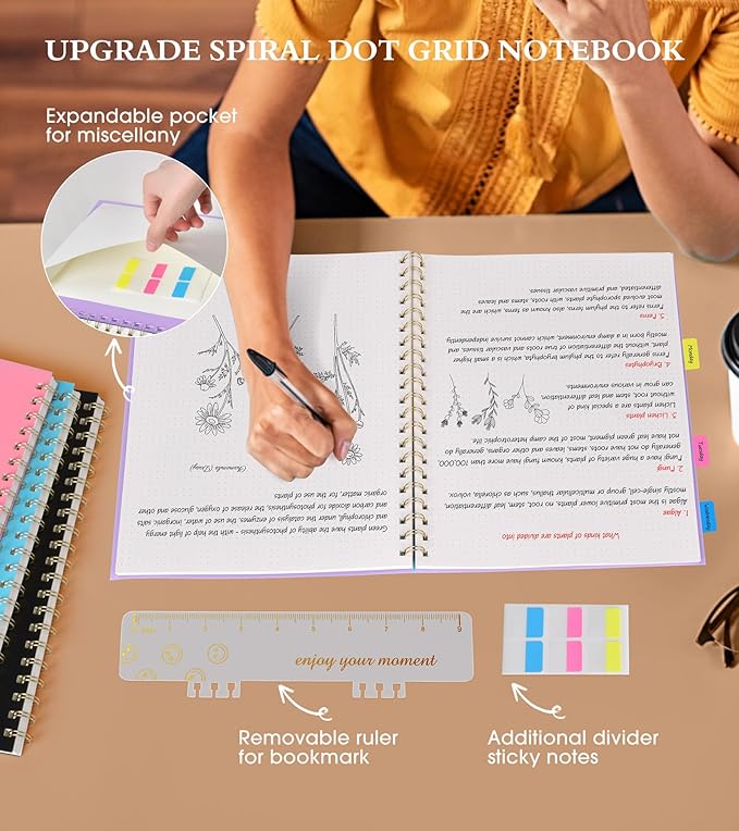 Dotted Notebook, Spiral Notebook Journal 8.5” x 11”, A4 Large Dot Grid Notebooks for Women Men, 100 GSM Dotted Paper, Plastic Hardcover Spiral Bullet Journals for Work School Sketching, Purple