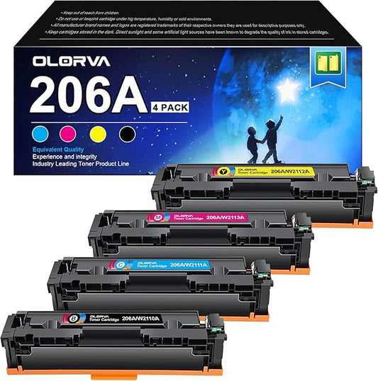 206A Toner Cartridge 4 Pack | Toner Cartridge Replacement for HP 206A 206X Compatible with HP Color Laserjet Pro MFP M283fdw M283cdw M255dw, Color Pro MFP M283 M255 Series | W2110A