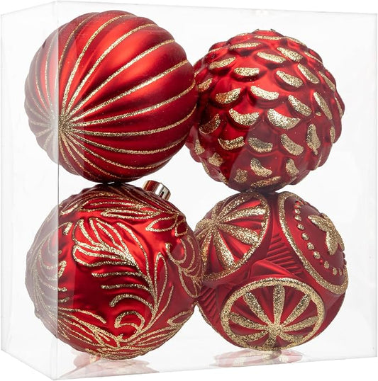 Hollyone 4.7 Inch Large Red and Gold Christmas Ornaments Ball 4Pcs Christmas Tree Balls Ornaments Shatterproof Christmas Ornaments for Xmas Tree Decor Party Wreath Home Decor (Red & Gold, 120mm)