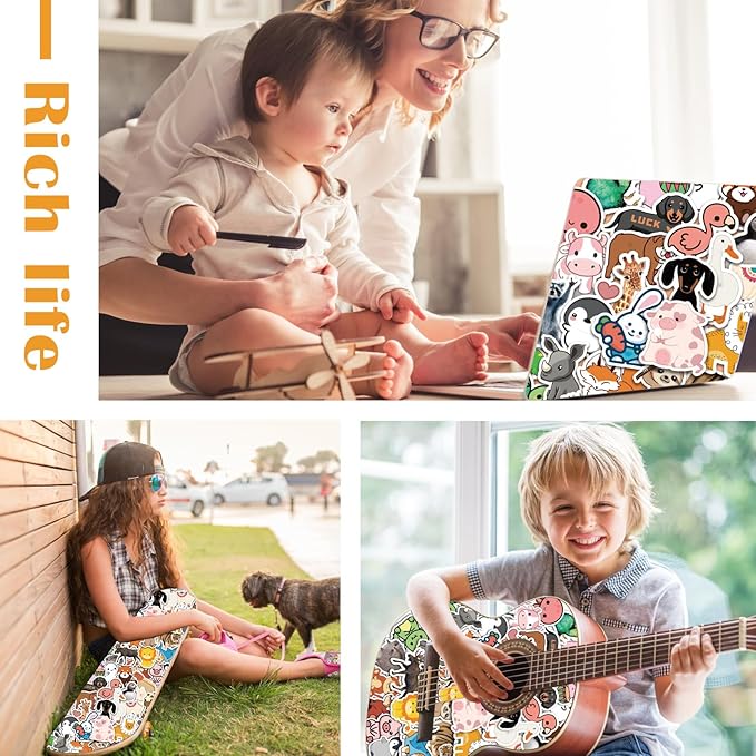 100Pcs Cute Animal Stickers,Vinyl Waterproof Stickers for Laptop,Bumper,Skateboard,Water Bottles,Computer,Phone, Cute Animal Stickers for Kids Teens (Cute Animal 100pcs Stickers)