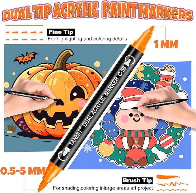 80 Colors Acrylic Paint Markers, Dual Tip Acrylic Paint Pens with Fine Tip and Brush Tip for Rock Painting, Ceramic, Wood, Plastic, Calligraphy, Scrapbooking, Brush Lettering, Card Making, DIY Crafts