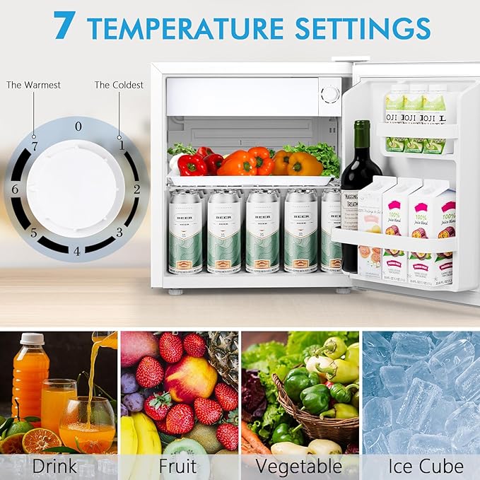 COWSAR 1.6 Cu.Ft Compact Fridge with Freezer, Small Refrigerator with 7 Temperature Settings, Energy-efficient Low Noise Fridge Suitable For Dorm, Office, Bar, RV, Bedroom, Commercial