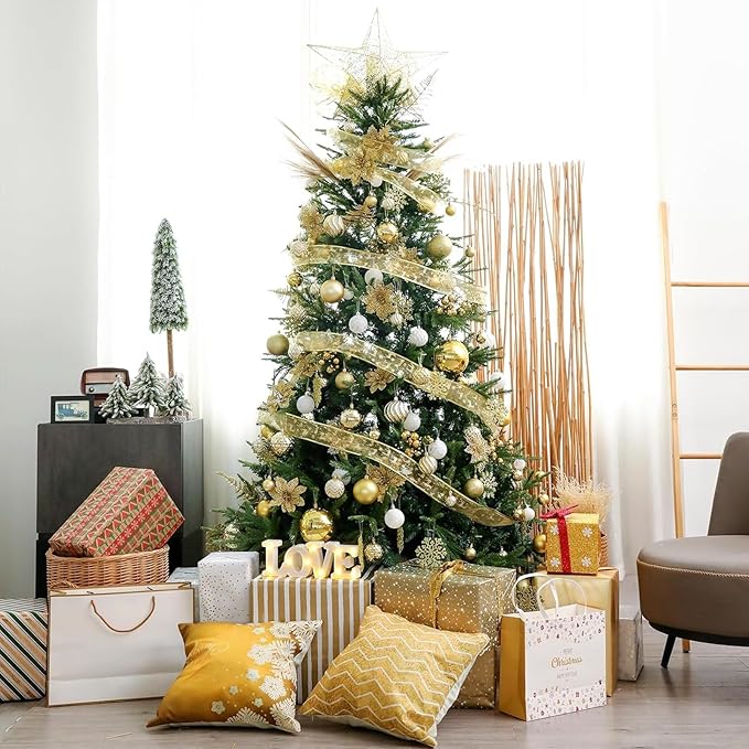 Christmas Balls Ornaments -36pcs Shatterproof Christmas Tree Decorations with Hanging Loop for Xmas Tree Wedding Holiday Party Home Decor,6 Styles in 3 Sizes（Gold）