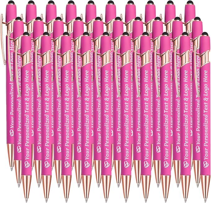 STREADVE Personalized Custom Pens 30 Engraved Writing Pen with Name Logo, Customized Promotional Items Stylus Pen Gifts for Women Realtor Quinceañera Wedding Business, Pink